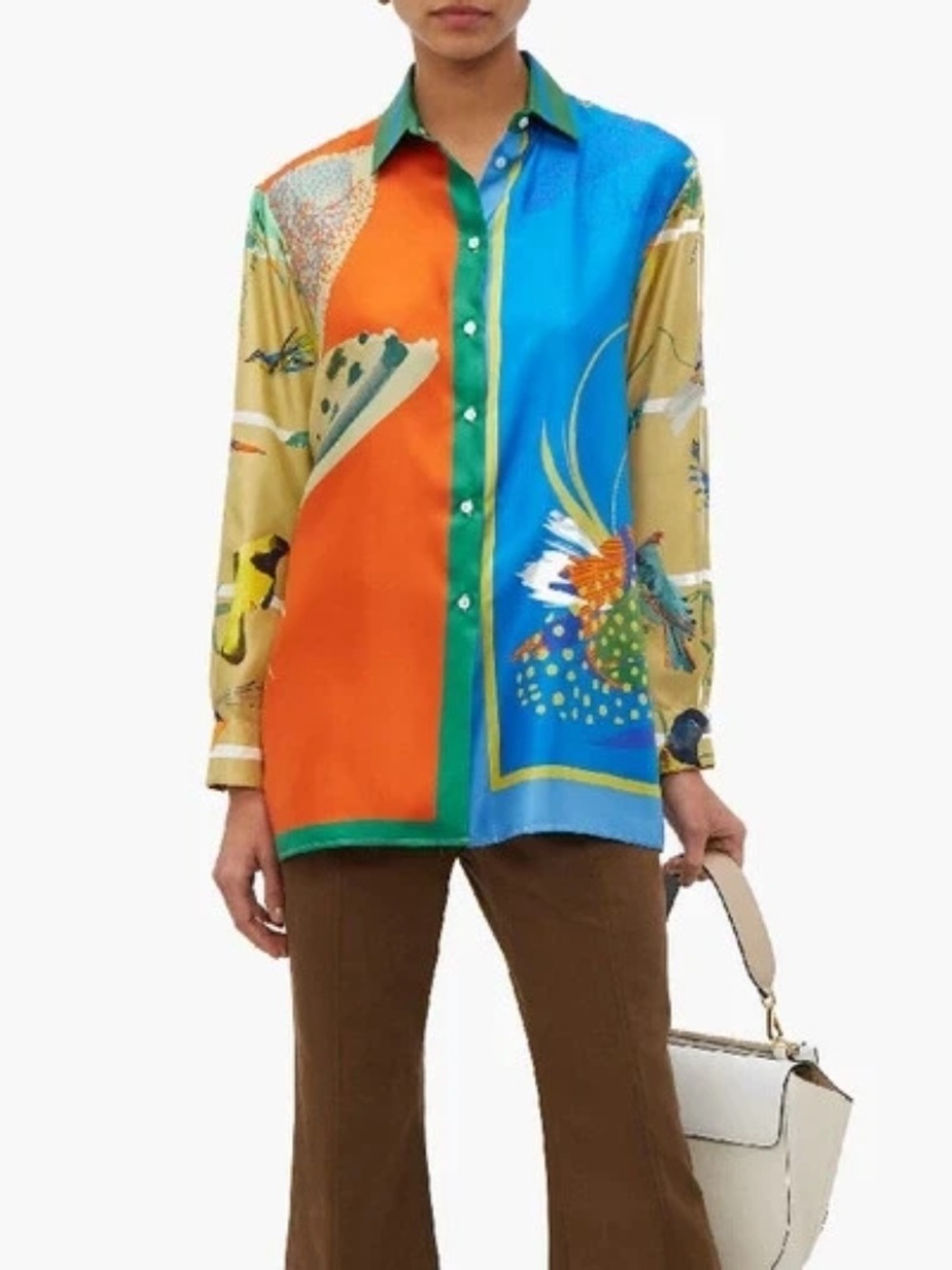 MaxMara designer cabina silk colorblock button down blouse size medium/large